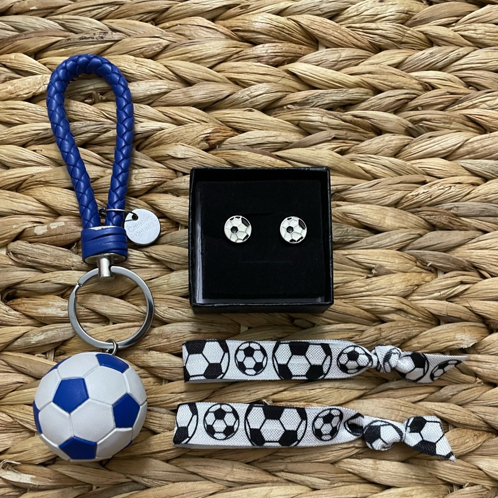 Soccer Key Chain Soccer Earrings and Soccer Hair Ties